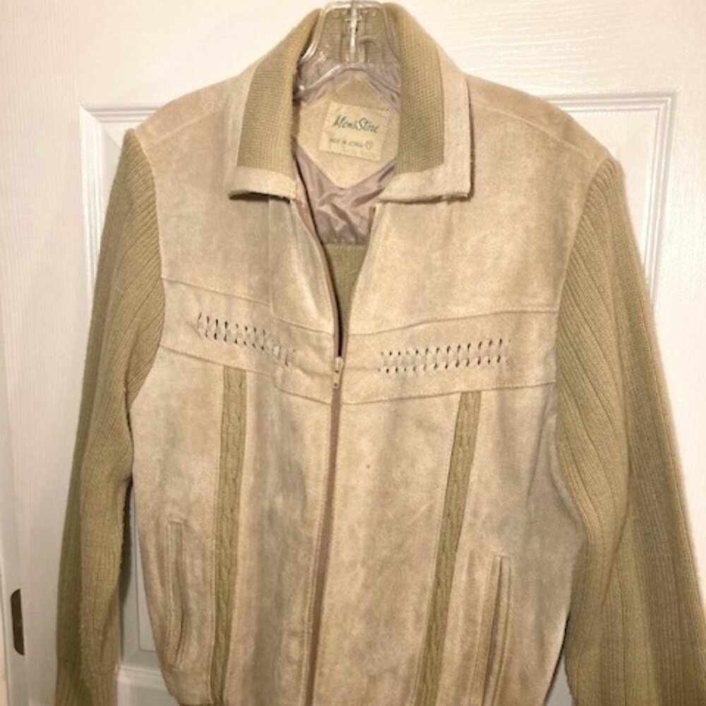 Men's Store Suede Sweater Zip Up Jacket Size Medium